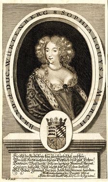 Portrait of Sophie Louise of Württemberg-Stuttgart (1642-1702), Margravine..., c. 1680. Creator: Kilian, Philipp (1628-1693)