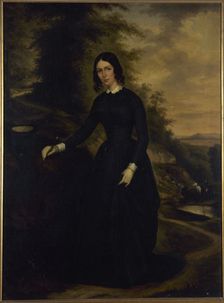 Portrait of Sophie Perumon (1801-1854), in riding costume, at Bois de Boulogne, c1845. Creator: Unknown