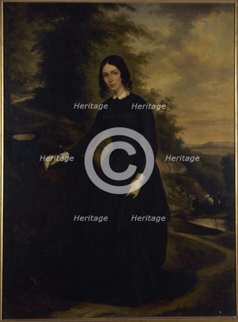 Portrait of Sophie Perumon (1801-1854), in riding costume, at Bois de Boulogne, c1845. Creator: Unknown.