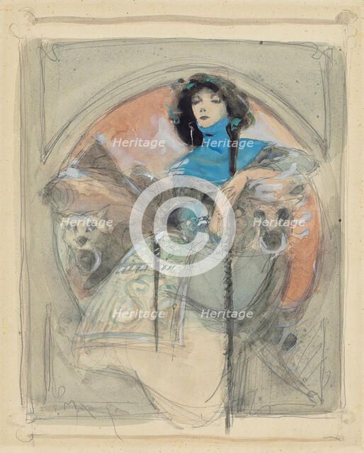 Portrait of Sarah Bernhardt, early 20th century.  Creator: Edgard Maxence.