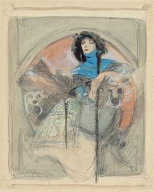 Portrait of Sarah Bernhardt, early 20th century. Creator: Edgard Maxence