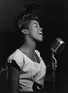 Portrait of Sarah Vaughan, Café Society (Downtown)(?), New York, N.Y., ca. Aug. 1946. Creator: William Paul Gottlieb