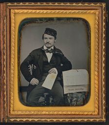 Portrait of seated man holding the Charleston Zeitung, possibly the owner of the newspaper..., 1853. Creator: Unknown