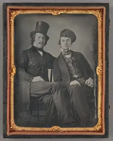 Portrait of Seated Two Men, One in Top Hat, Another in Cap, about 1850. Creator: Unknown
