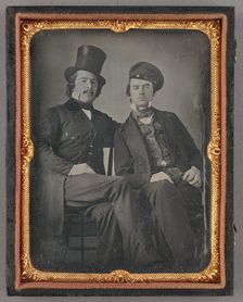 Portrait of Seated Two Men, One in Top Hat, Another in Cap, about 1850. Creator: Unknown