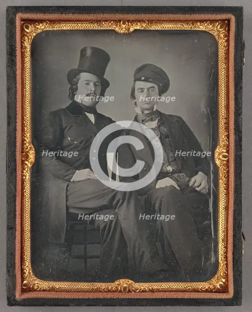 Portrait of Seated Two Men, One in Top Hat, Another in Cap, about 1850. Creator: Unknown.