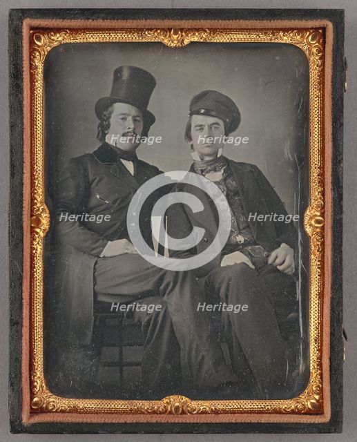 Portrait of Seated Two Men, One in Top Hat, Another in Cap, about 1850. Creator: Unknown.