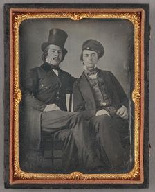 Portrait of Seated Two Men, One in Top Hat, Another in Cap, about 1850. Creator: Unknown