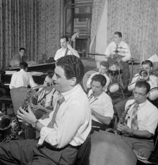 Portrait of Serge Chaloff, Georgie Auld, Red Rodney, and Tiny Kahn, New York, N.Y., ca. Aug. 1947. Creator: William Paul Gottlieb