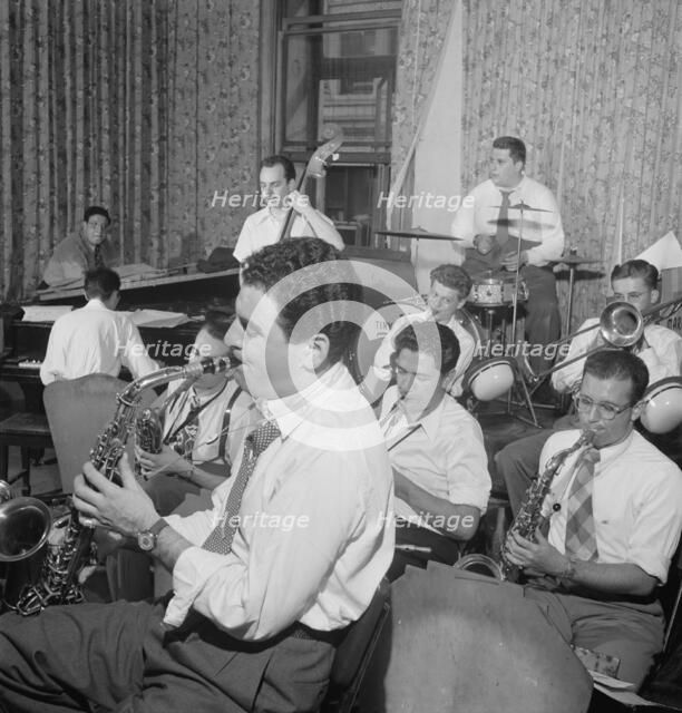 Portrait of Serge Chaloff, Georgie Auld, Red Rodney, and Tiny Kahn, New York, N.Y., ca. Aug. 1947. Creator: William Paul Gottlieb.