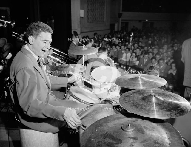 Portrait of Shelly Manne, Art Pepper, and Bob Gioga, 1947 or 1948. Creator: William Paul Gottlieb.