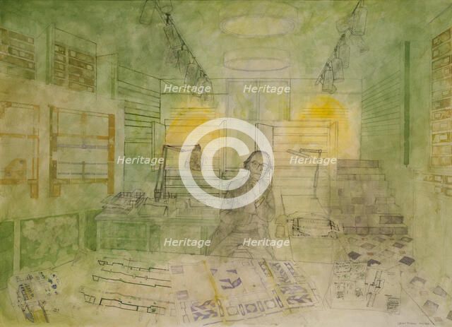 Portrait of Sir Hugh Casson PRA in the Library Print Room of the Royal Academy, May 1992. Creator: Leonard Rosoman.