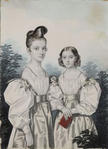 Portrait of Sisters Anna Petrovna (1822-1905) and Elena Petrovna (1824-1860) Ushakov, 1830s. Creator: Hampeln, Carl, von (1794-after 1880)