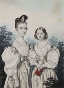 Portrait of Sisters Anna Petrovna (1822-1905) and Elena Petrovna (1824-1860) Ushakov, 1830s. Creator: Hampeln, Carl, von (1794-after 1880)