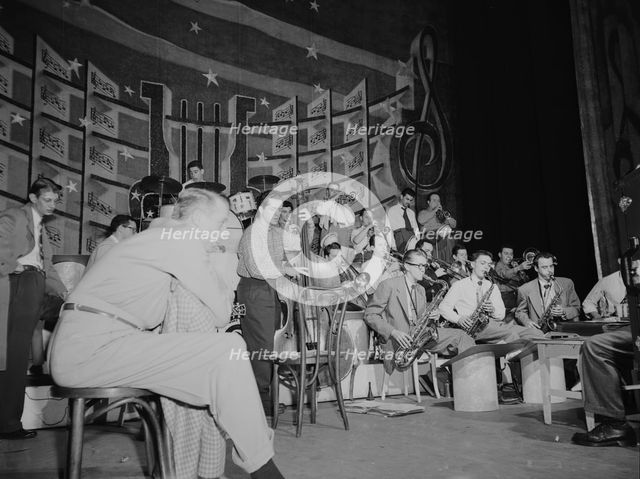 Portrait of Stan Kenton, Eddie Safranski, Shelly Manne, Chico Alvarez...Richmond, Va.(?), 1947 or 48 Creator: William Paul Gottlieb.