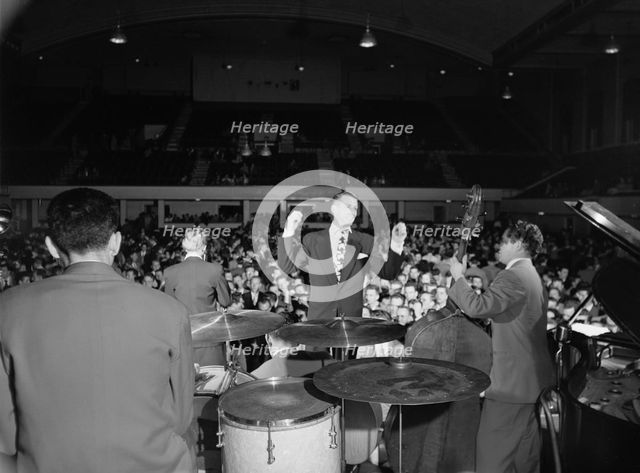 Portrait of Stan Kenton, Shelly Manne, and Eddie Safranski, 1947 or 1948. Creator: William Paul Gottlieb.