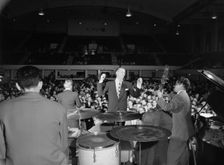 Portrait of Stan Kenton, Shelly Manne, and Eddie Safranski, 1947 or 1948. Creator: William Paul Gottlieb