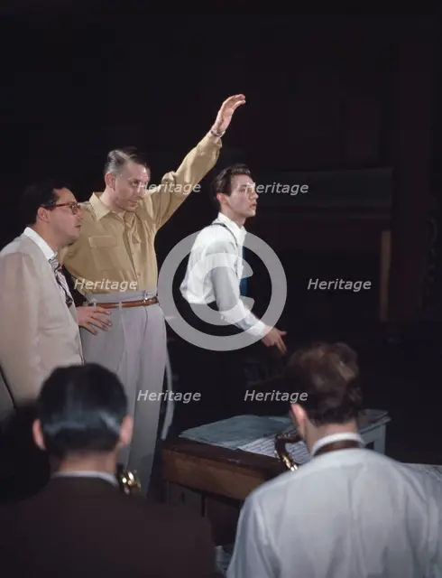 Portrait of Stan Kenton, Pete Rugolo, and Bob Graettinger, Richmond, Va.(?), 1947 or 1948. Creator: William Paul Gottlieb.