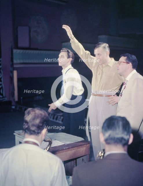 Portrait of Stan Kenton, Pete Rugolo, and Bob Graettinger, Richmond, Va.(?), 1947 or 1948. Creator: William Paul Gottlieb.