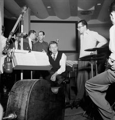 Portrait of Stan Kenton, Pete Rugolo, and Harry Forbes, Capitol studio, ca. Jan. 1947. Creator: William Paul Gottlieb