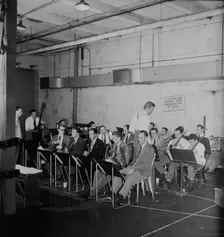 Portrait of Stan Kenton, Pete Rugolo, Eddie Safranski, Shelly Manne...N.Y.(?), ca. Jan. 1947. Creator: William Paul Gottlieb