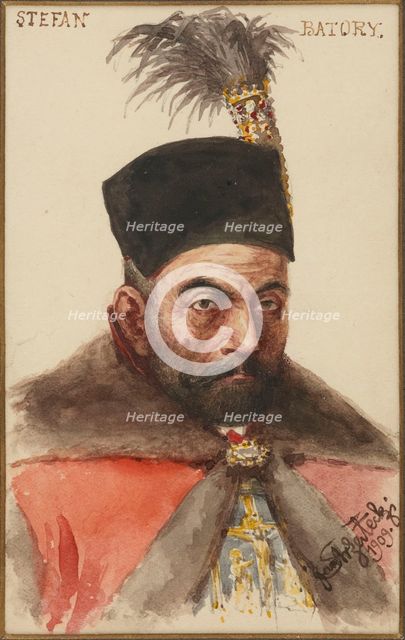 Portrait of Stephan Báthory (1533-1586), King of Poland and Grand Duke of Lithuania, 1909. Creator: Strzalecki, Jan Michal (1837/38-1919).