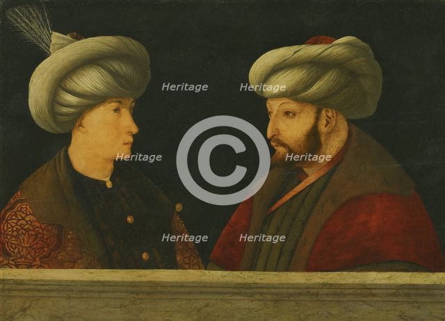 Portrait of Sultan Mehmed II with a young dignitary. Artist: Bellini, Gentile, (Follower of)  