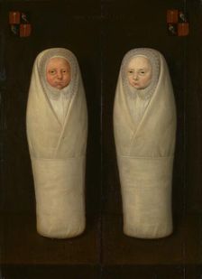 Portrait of Swaddled Twins: The Early-Deceased Children of Jacob de Graeff and Aeltge Boelens, c1617 Creator: Anon
