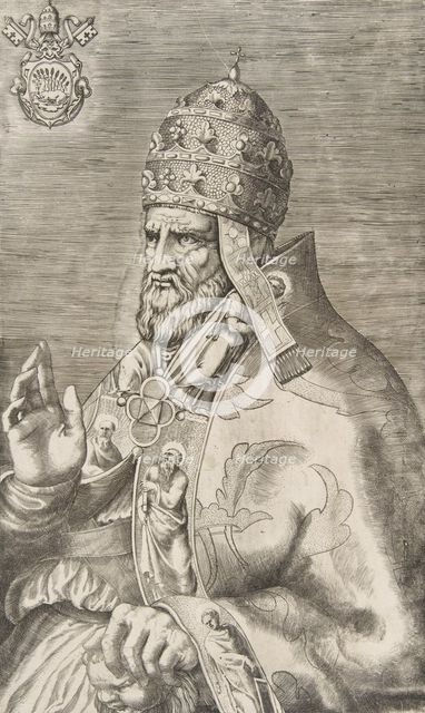 Portrait of Pope Marcellus II, right hand raised facing left, ca. 1555. Creator: Giulio Bonasone.