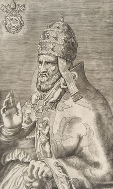 Portrait of Pope Marcellus II, right hand raised facing left, ca. 1555. Creator: Giulio Bonasone