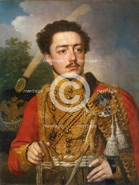 Portrait of Pavel Masyukov, the Cavalry Captain of the Life-Guards Hussar Regiment, 1817. Creator: Vladimir Borovikovsky.
