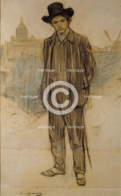 Portrait of Pablo Picasso. Artist: Casas, Ramon (1866-1932)