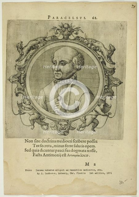 Portrait of Paracelsus, published 1574. Creators: Unknown, Johannes Sambucus.