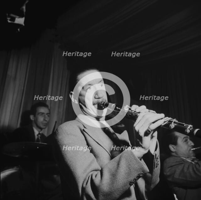 Portrait of Pee Wee Russell, Dave Tough, and Max Kaminsky, Eddie Condon's, New York, N.Y., 1946. Creator: William Paul Gottlieb.