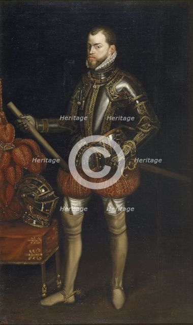 Portrait of Philip II (1527-1598) in armour from the battle of Saint Quentin, Early 17th century. Artist: Anonymous  