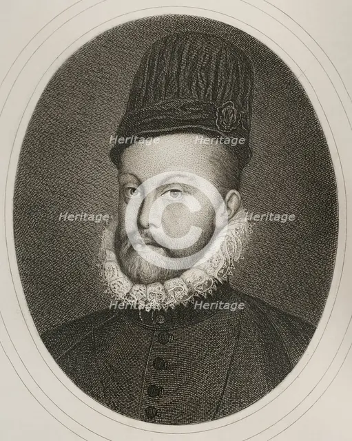 Portrait of Philip II (1527-1598), King of Spain (1556-1598), 1879.  Creator: Alphonse Charles Masson.