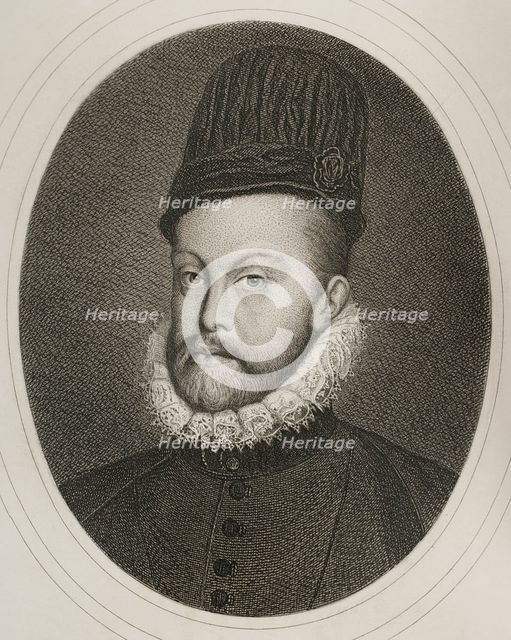 Portrait of Philip II (1527-1598), King of Spain (1556-1598), 1879.  Creator: Alphonse Charles Masson.