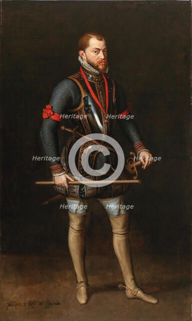 Portrait of Philip II (1527-1598), King of Spain, in armor and with the Order of the Golden Fleece. Creator: Anonymous.