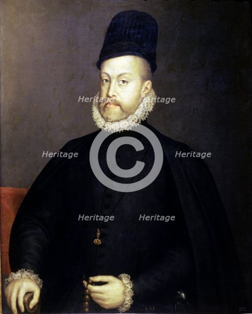Portrait of Philip II. (1527-1598). King of Spain., Renaissance style also attributed to Sanchez …