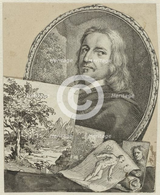 Portrait of Philippe de Champaigne in collage, 1718-1721. Creator: Arnold Houbraken.