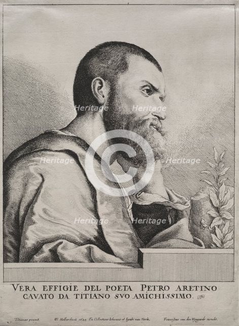 Portrait of Pietro Aretino, 1649. Creator: Wenceslaus Hollar (Bohemian, 1607-1677).