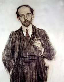 Portrait of Pio Baroja (1872 - 1956), Spanish novelist, charcoal drawing by Ramon Casas