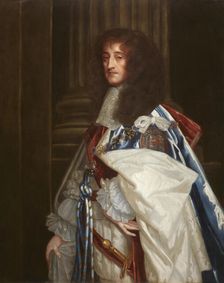 Portrait of Prince Rupert of the Rhine (1619-1682), wearing the robes of the Order of the Garter. Creator: Lely, Sir Peter (1618-1680)