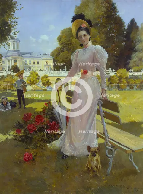Portrait of Princess Zinaida Yusupova with Two Sons at Arkhangelskoe, 1894. Creator: Francois Flameng.