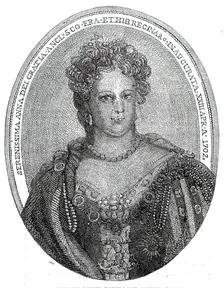Portrait of Queen Anne composed entirely of minute writing, 1860. Creator: Unknown