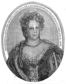 Portrait of Queen Anne composed entirely of minute writing, 1860. Creator: Unknown