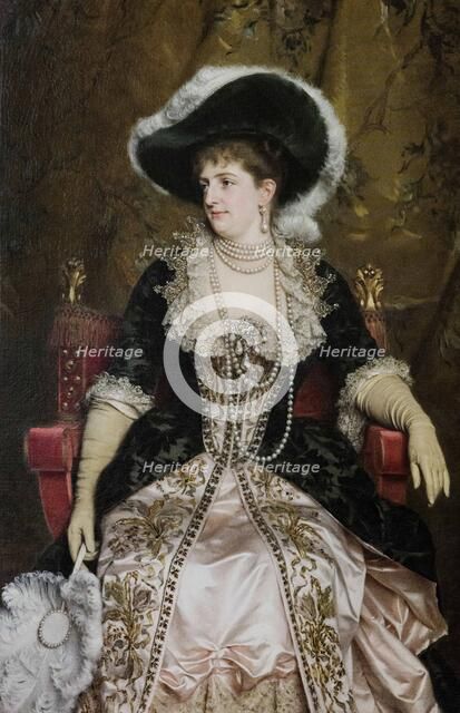 Portrait of Queen Margherita of Italy (1851-1926), with a feathered hat, 1884. Creator: Gordigiani, Michele (1835-1909).