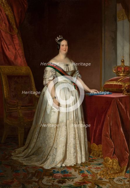 Portrait of Queen Maria II of Portugal (1819-1853), 1846. Creator: Krumholz, Ferdinand (1810-1878).