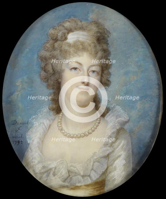 Portrait of Queen Marie Antoinette with a Pearl Necklace, 1792. Artist: Dumont, François (1751-1831)