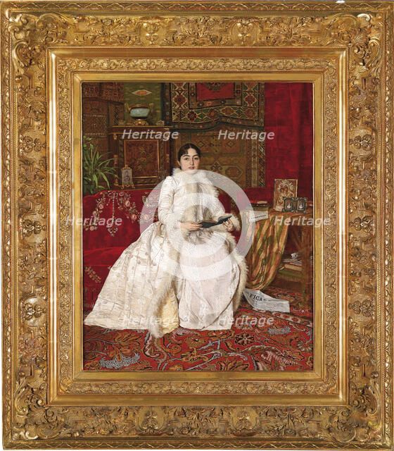 Portrait of Queen Natalie of Serbia in an Elegant Interior, 1890. Artist: Predic, Uros (1857-1953)